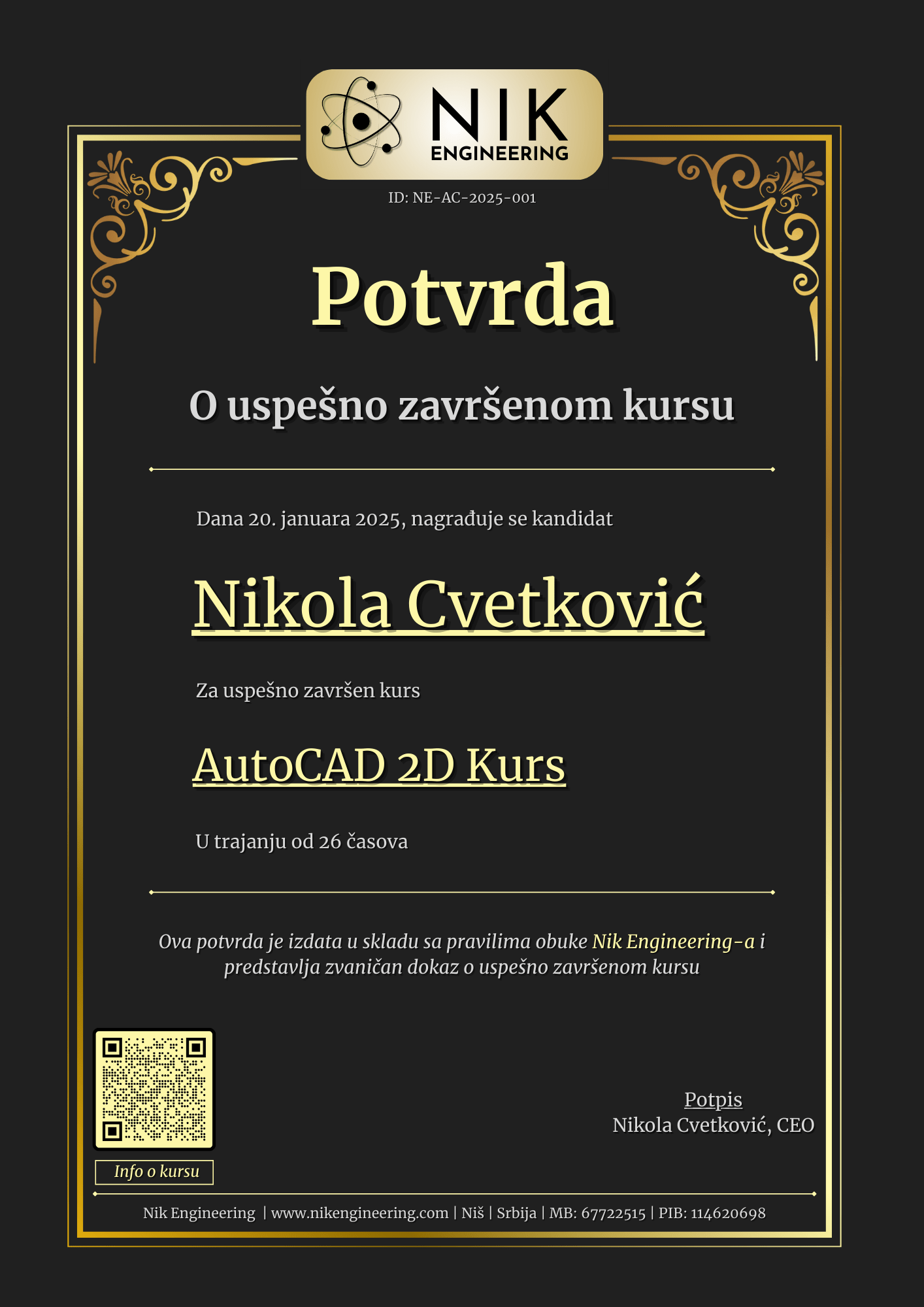 AutoCAD 2D Kurs Potvrda AutoCAD 2D Kurs Potvrda