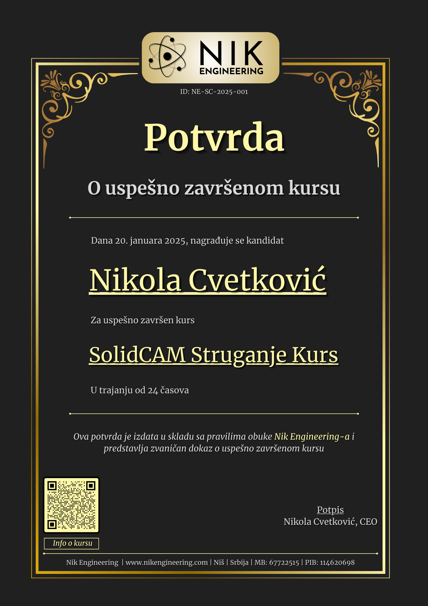 SolidCAM Struganje Kurs Potvrda SolidCAM Struganje Kurs Potvrda