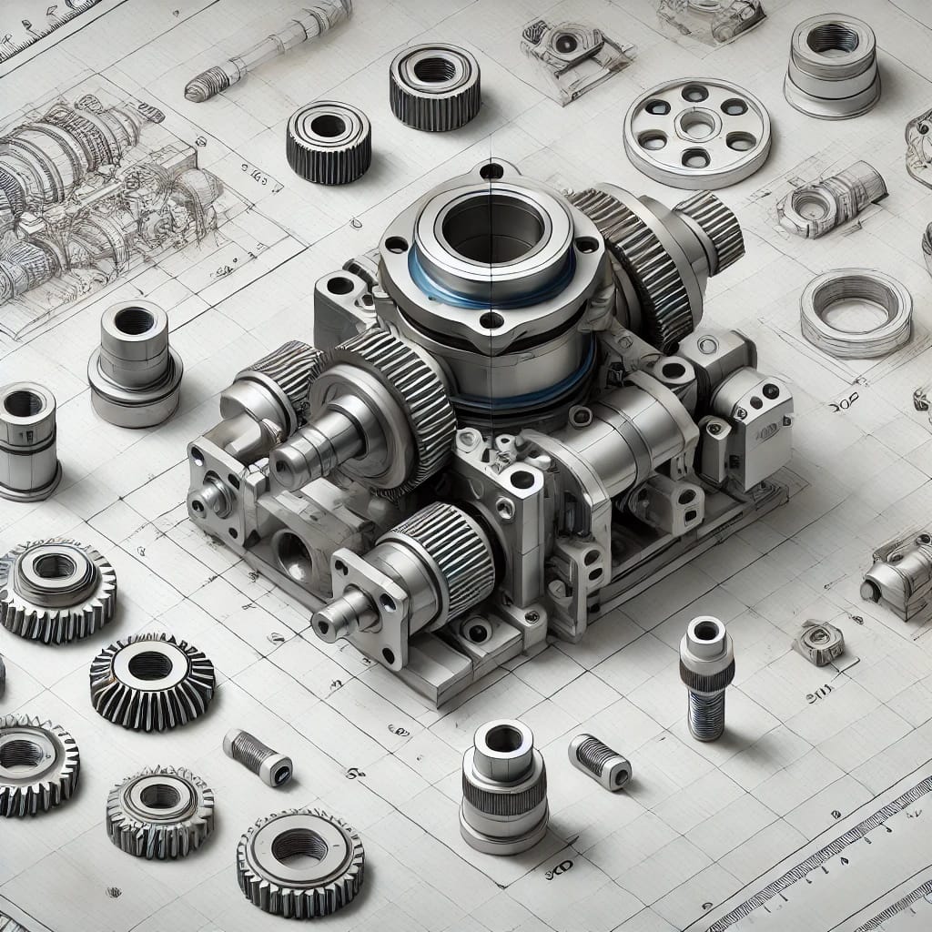 DALL·E 2024-11-16 13.20.29 - A high-quality image of a CAD technical drawing featuring a detailed mechanical assembly, rendered in a professional and precise manner. The drawing i Izrada tehničke dokumentacije usluga